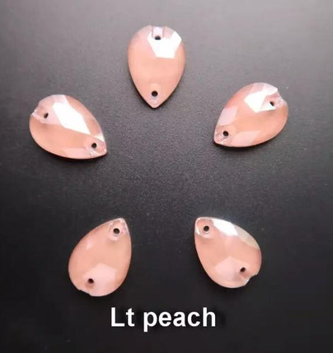 13*18mm Light Peach Jelly Luster, Teardrops, Sew on, Foil Back, Glass Gem