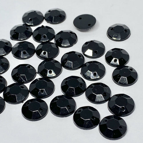 10mm Black Flat top Rivoli, Sew on, Resin Gem