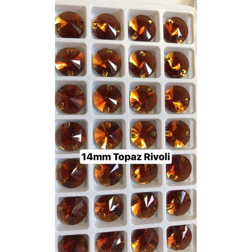 14mm Topaz Rivoli sew on glass gem