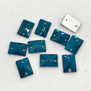 10*14mm Capri Blue Rectangle Glass Gem, sew on