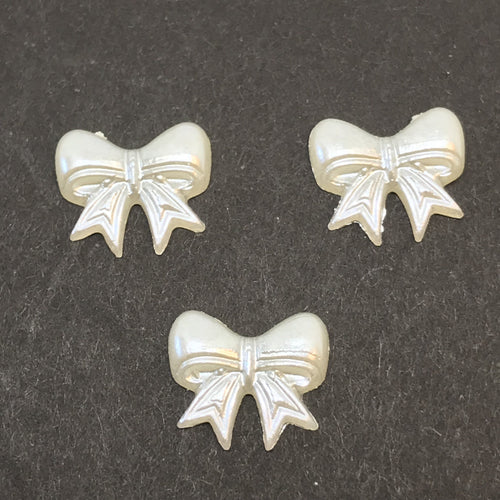 14*12mm Ribbon Bow, Ivory Pearl Resin Gem