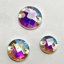 10-12-14mm AB Checkered Glass Gem Sew On Flat Back Rivoli