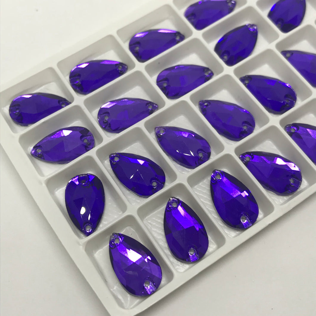 11*18mm Dark Violet Purple-Blue Teardrop, Foil back, sew on,  Fancy Glass Gem