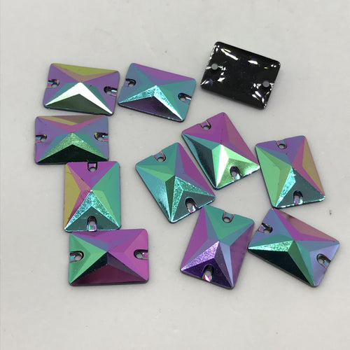 13*18mm Purple-Pink AB Rectangle Resin Gem Sew On