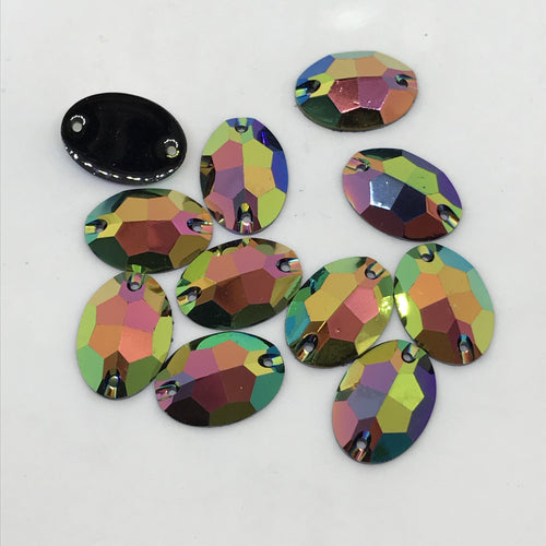 18*25mm Rose Gold AB Oval Resin Gem, Sew on