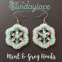 Mint & Grey Flowers Beadwork Earrings
