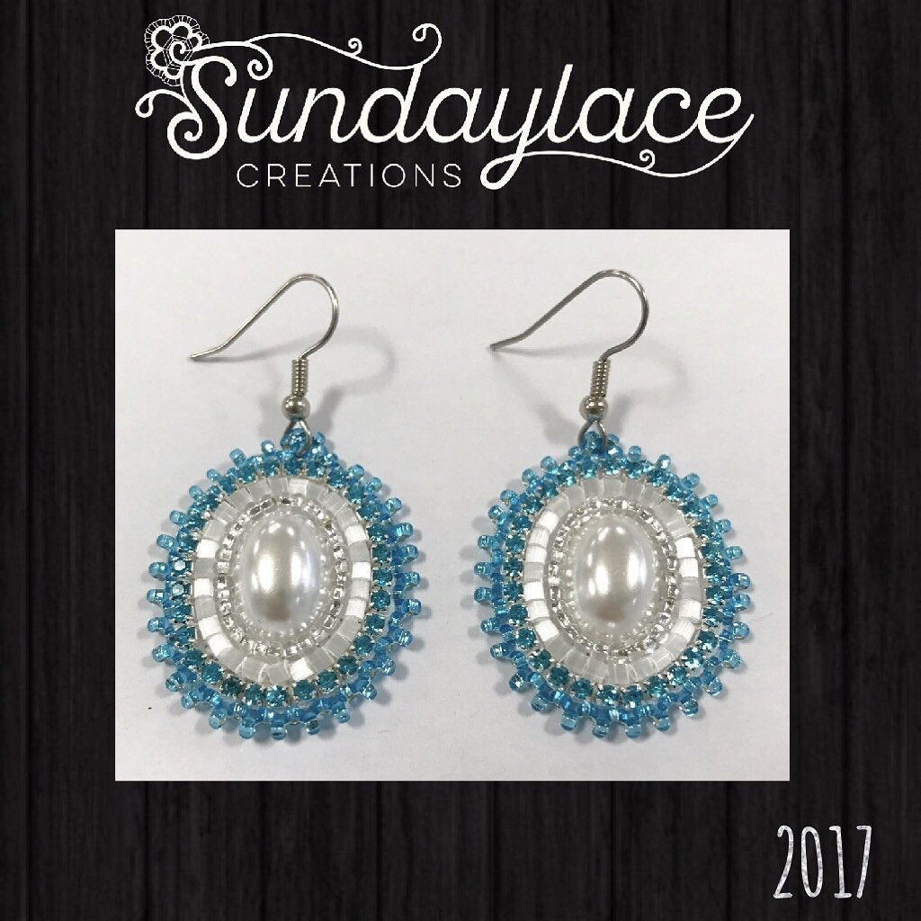 Aqua Pearls on hooks, Beadwork