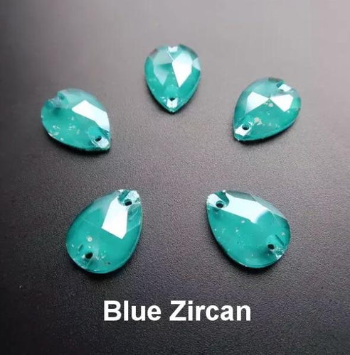 13*18mm Blue Zircon Jelly Luster, Teardrops, Sew on, Foil Back, Glass Gem