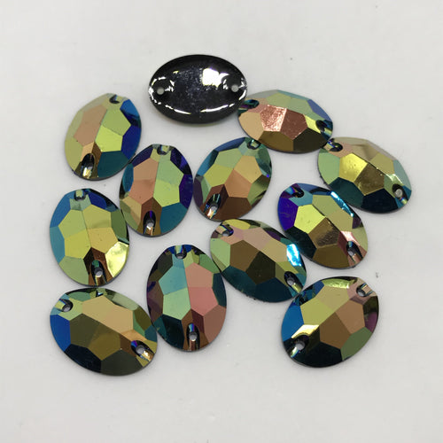 18*25mm Yellow Gold AB Oval Resin Gem, Sew on