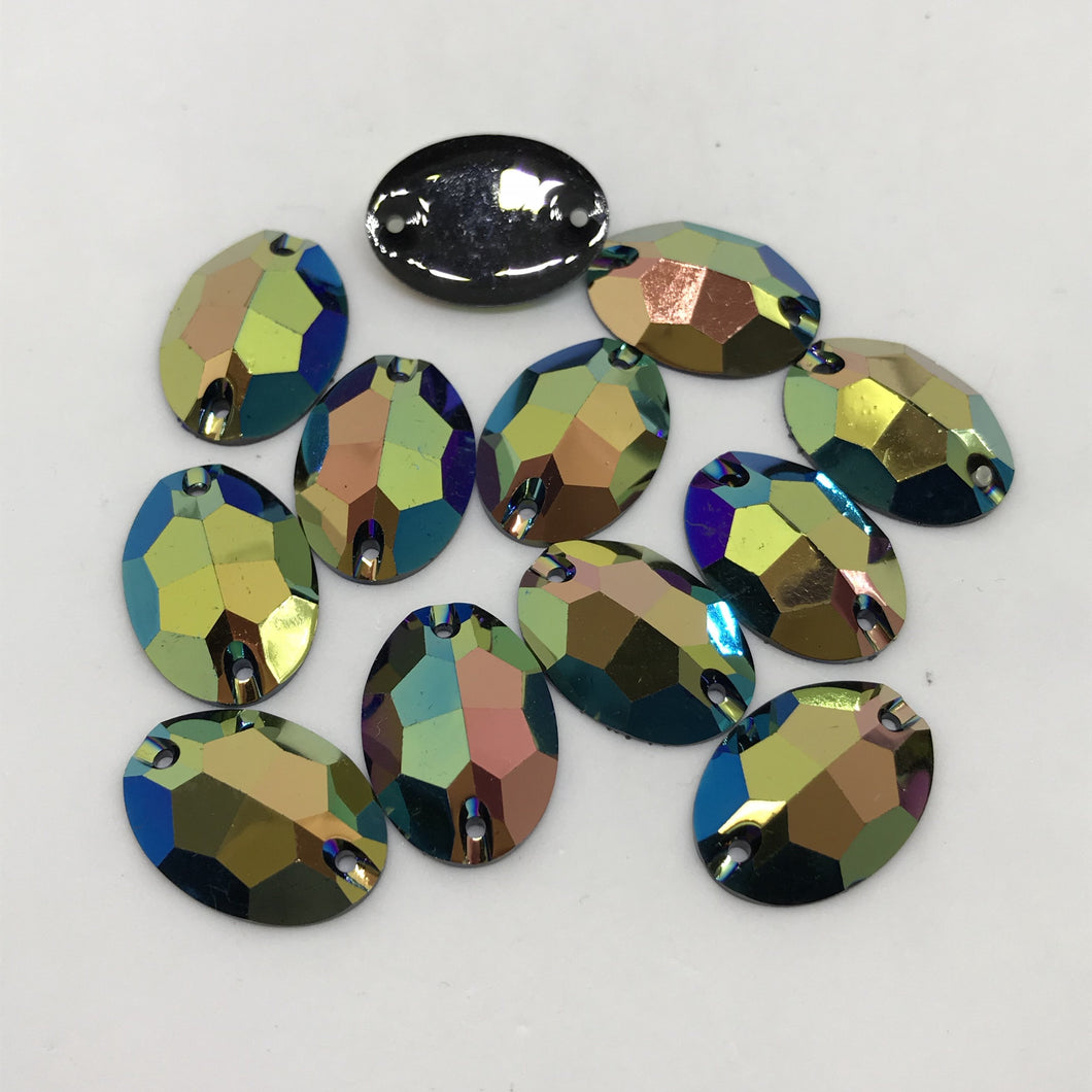 18*25mm Yellow Gold AB Oval Resin Gem, Sew on