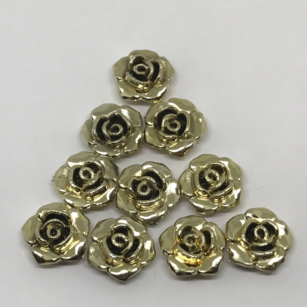 13mm Metallic Gold Roses Sew on Resin Gem