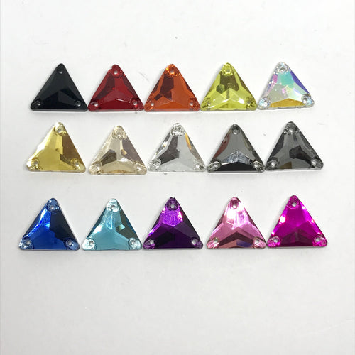 16mm Triangle Sew On, Flat Back Glass Gem