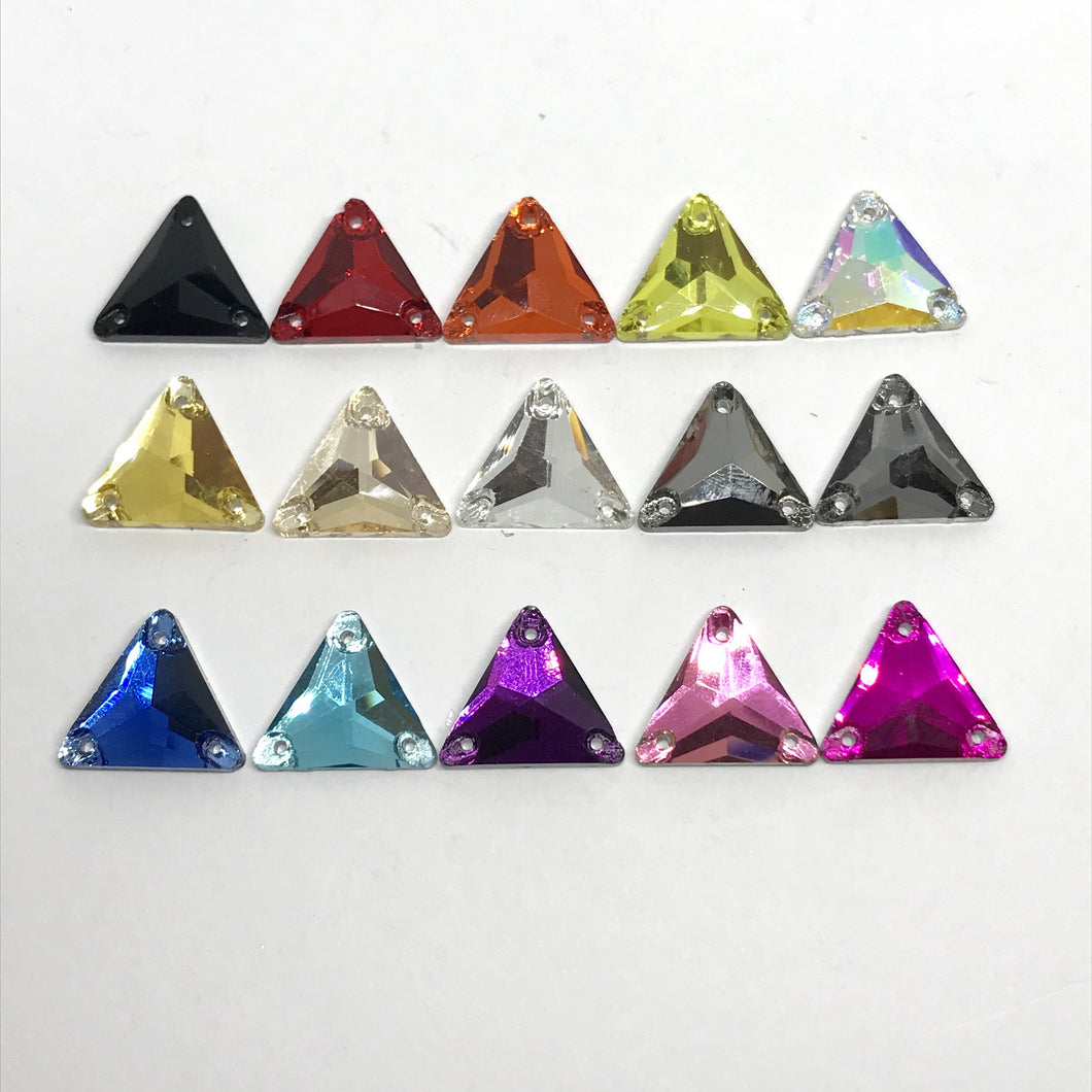 16mm Triangle Sew On, Flat Back Glass Gem
