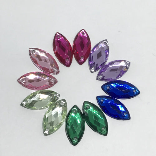 7*15mm Mix Colour Navette sew on Resin Gems (12 gems per packet)