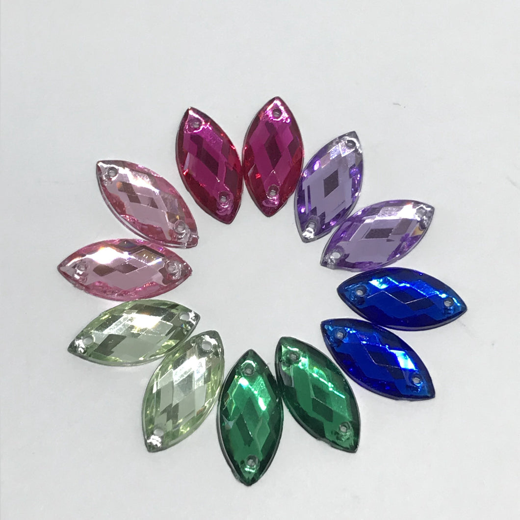 7*15mm Mix Colour Navette sew on Resin Gems (12 gems per packet)