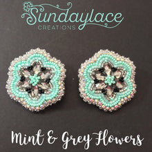 Mint & Grey Flowers Beadwork Earrings