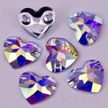 AB Heart shaped Resin Gem, with two holes, in 12mm & 16mm